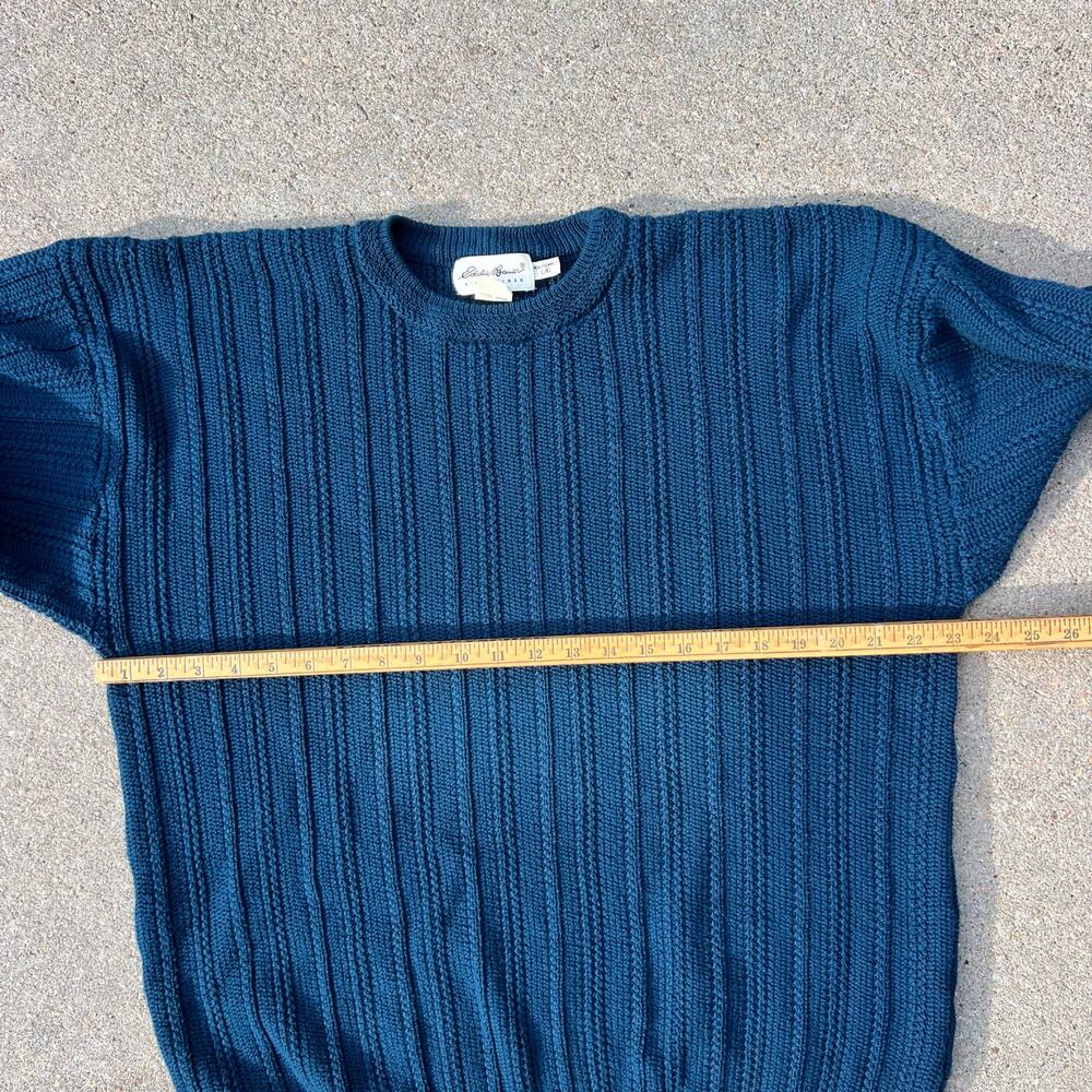 Vintage 90s Eddie Bauer Dark Teal Blue Rib Knit Crewneck Sweater Cotton LARGE - Picture 6 of 8